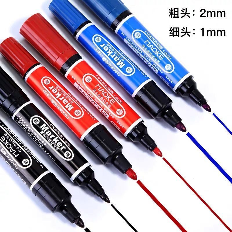 Braun big double-headed 3-color oily strange pen double-headed thick marker pen logistics express signature marker