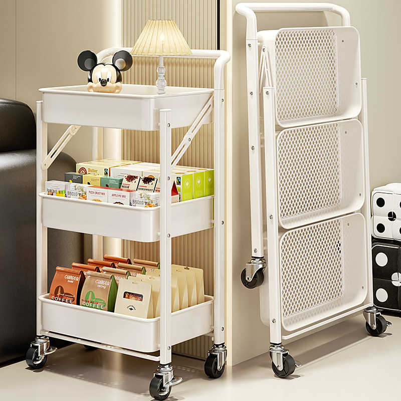 German-Style Small Cart Storage Rack for Kitchen, Bathroom, Floor-Standing Multi-Layer Bedroom Mobile Baby Toy Snack Storage Rack