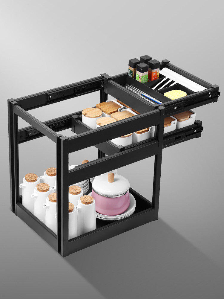 Dimitini Seasoning Pull-Out Basket Kitchen Cabinet Drawer-Type Aluminum Alloy Spice Basket Kitchen Cabinet Storage Modification Built-In Vertical Type