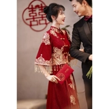 Вечернее платье, ципао, свадебное платье, демисезонный традиционный свадебный наряд Сюхэ, китайский стиль, изысканный стиль