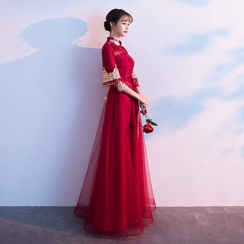 Вечернее платье, красное ципао, свадебное платье, традиционный свадебный наряд Сюхэ, китайский стиль, изысканный стиль