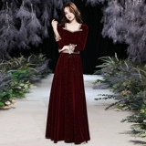 Бархатное вечернее платье, бордовое летнее свадебное платье, изысканный стиль