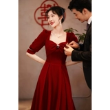 Бархатное вечернее платье, бордовое летнее свадебное платье, изысканный стиль