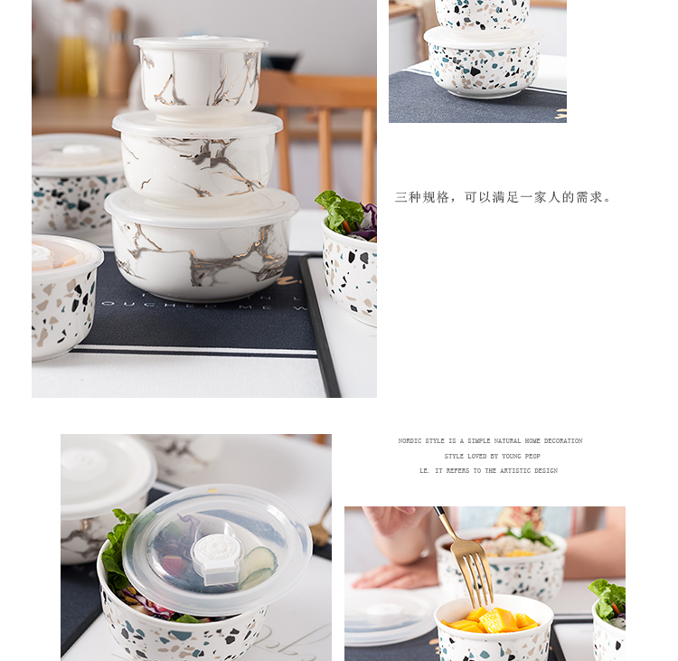 Hộp lưu trữ gốm Bắc Âu niêm phong bát mì ăn liền ba miếng đặt với lò vi sóng nhân viên văn phòng hộp cơm trưa - Hộp cơm điện sưởi ấm 	hộp cơm điện arirang	