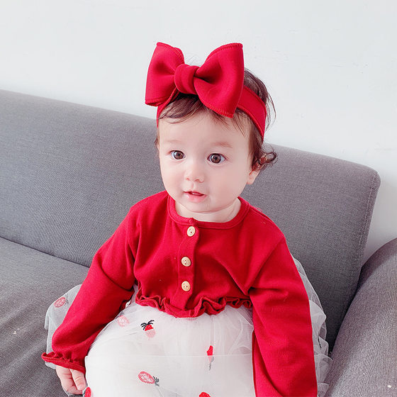 Baby girl headwear 100-day baby hairband Korean red pullover flower 0 children 1 year old 2 hairbands princess crown