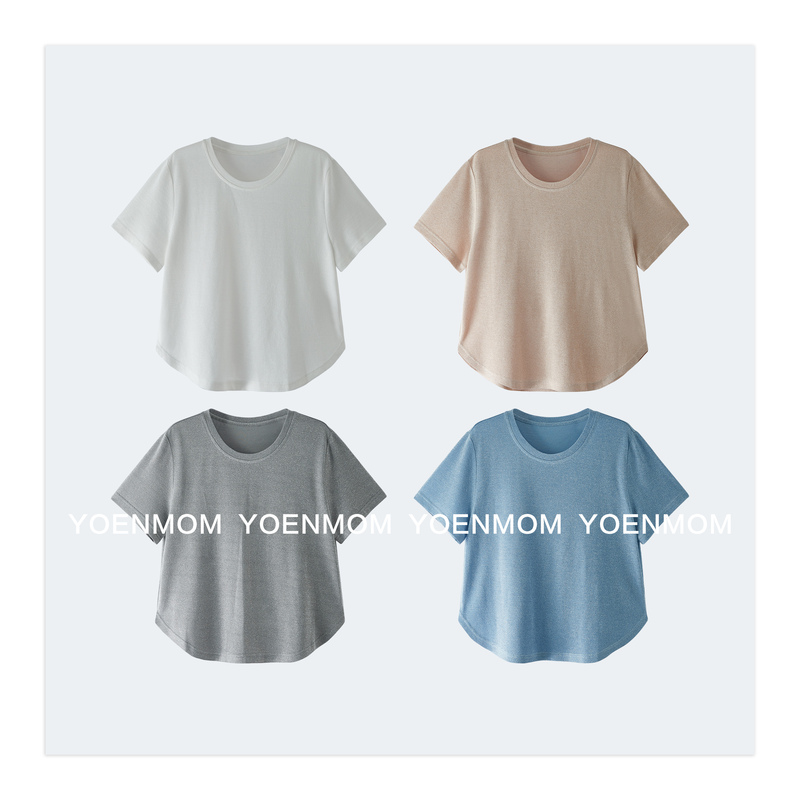 Yoenmom·High-Gloss T-Shirt·Soft and Comfortable Xinjiang Cotton with Fine Metallic Threads, Relaxed and Casual Versatile T-Shirt