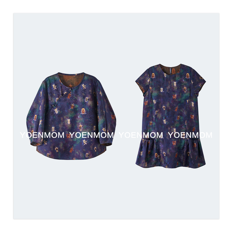 Yoenmom·Constellation Bear·100 Mulberry Silk Fragrant Cloud Yarn Gradient Print Age-Reducing Design Shirt Dress Yoenmom·Constellation Bear·100 Mulberry Silk Fragrant Cloud Yarn Gradient Print Age-Reducing Design Shirt Dress