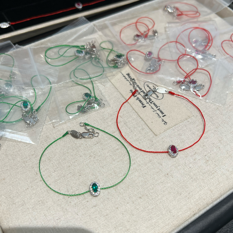 Cultivated Ruby Red Rope Bracelet with Diamonds and Zambian Emeralds, Light Luxury Hand Rope Bracelet, S925 Sterling Silver Inlay