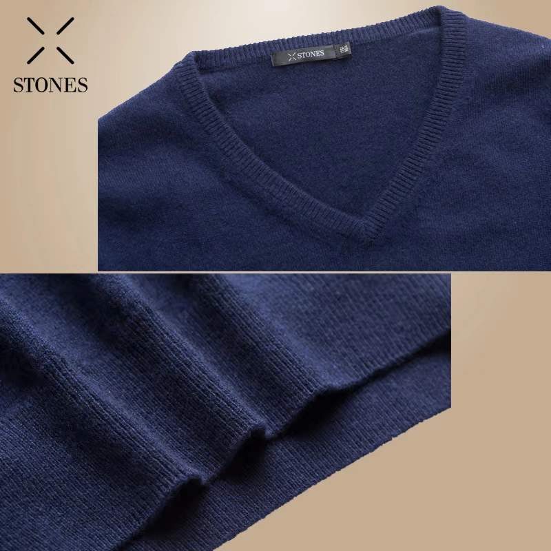 STONES cao nguyên mùa đông chất lượng cao cashmere nhẹ và thoải mái đơn giản áo len cổ chữ V cổ điển 406143 - Áo len Cashmere áo khoác jean nam