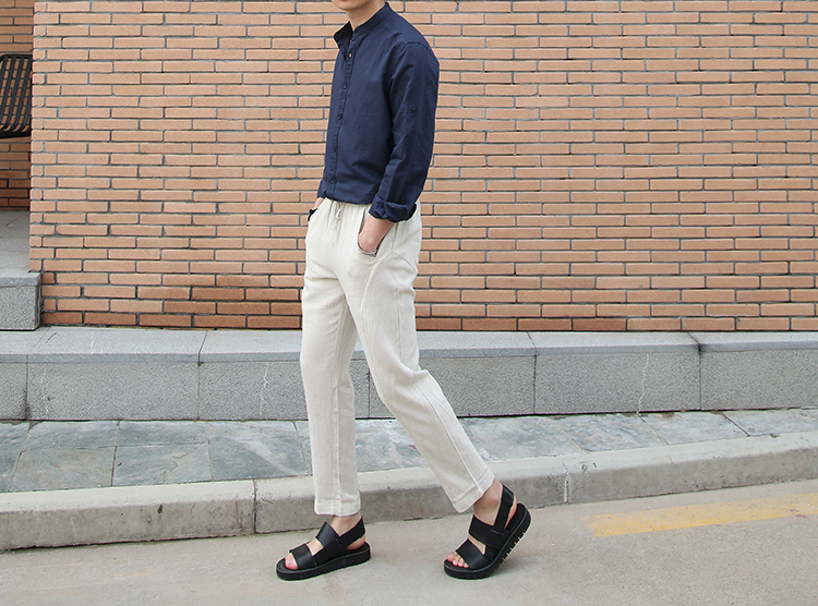 Title 4, Erkek Retro Dik Yakalı Keten Gömlek. Rahat ve ş...