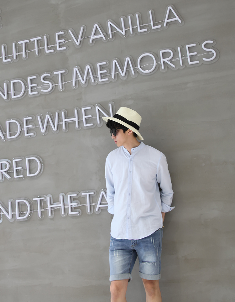 Title 3, Erkek Retro Dik Yakalı Keten Gömlek. Rahat ve ş...