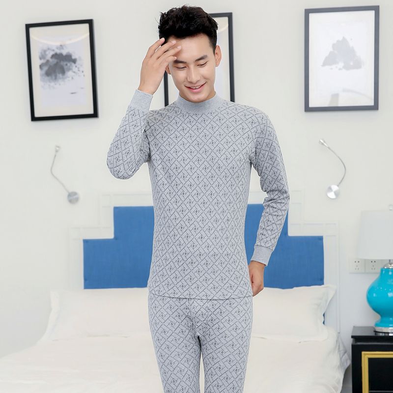 hoa ấm trung niên mens đồ lót bông cotton cao cổ áo len trung niên quần áo mùa đông mùa thu quần mùa thu đề ra.