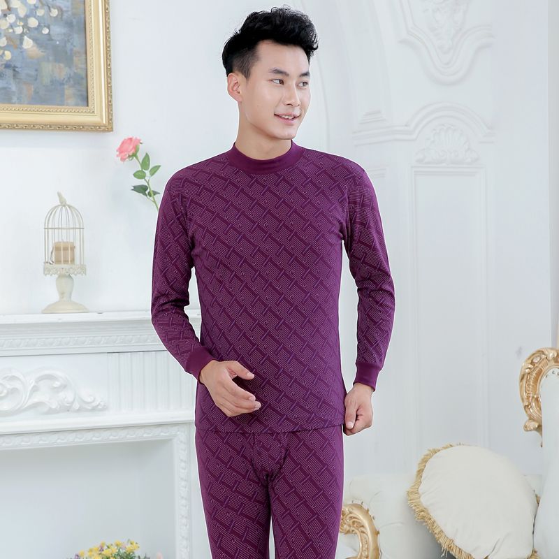 hoa ấm trung niên mens đồ lót bông cotton cao cổ áo len trung niên quần áo mùa đông mùa thu quần mùa thu đề ra.