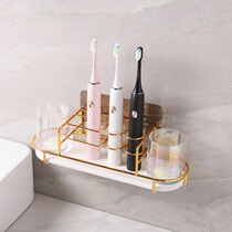 Electric toothbrush holder wash mouthwash cup suit plated gold bathroom countertop suction wall-mounted free-to-punch dual-use silicon algae mud