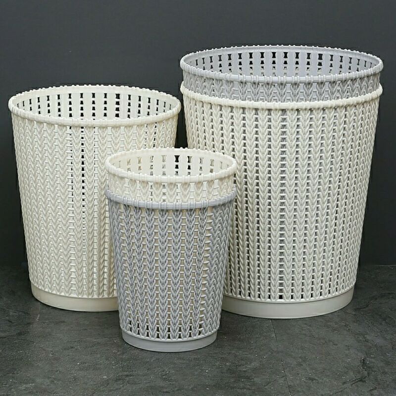 Household High-Quality Trash Can, Simple Rattan-Style Hollow Wastebasket, Large Size for Kitchen, Bathroom, Bedroom, and Paper Basket