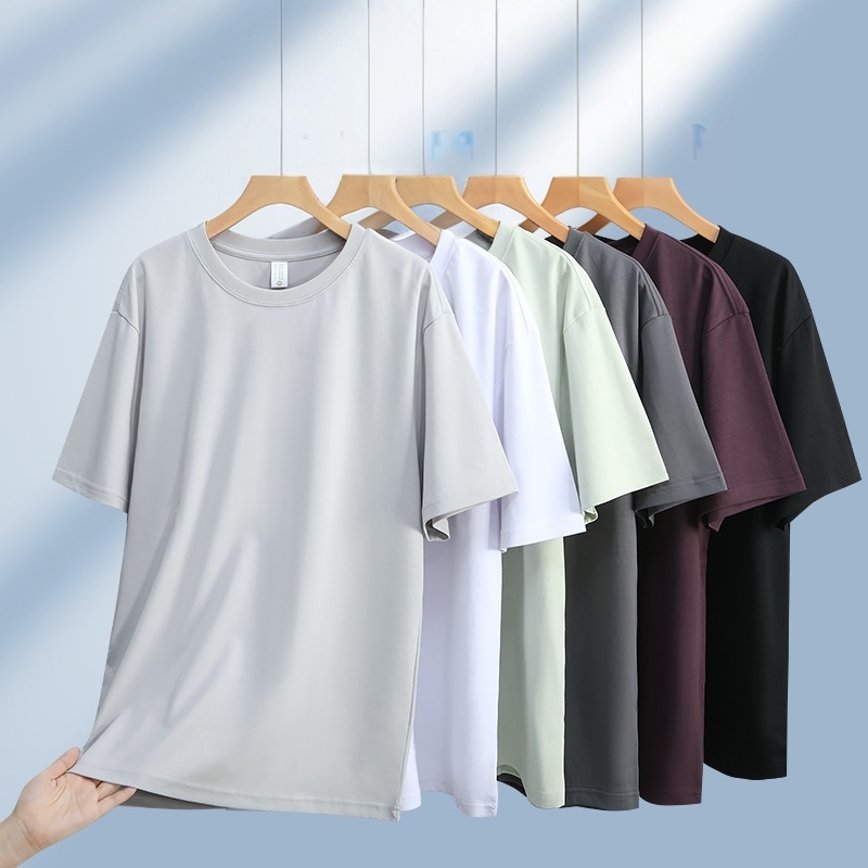 Summer Plus-Size Short-Sleeve T-Shirt for Men, Loose Fit, Round Neck, 7A Grade Liquid Ammonia Roman Cotton Half-Sleeve Base Shirt