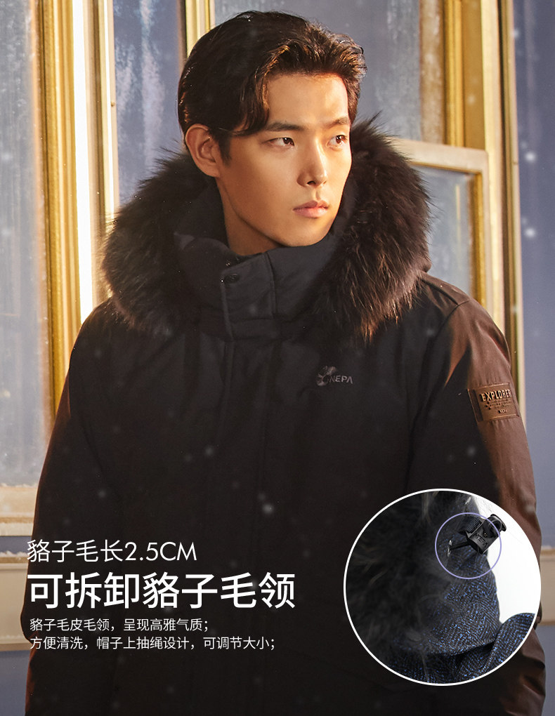 韩国 NEPA 男士短款工装羽绒服 貉子毛领 棉感防风面料 图4