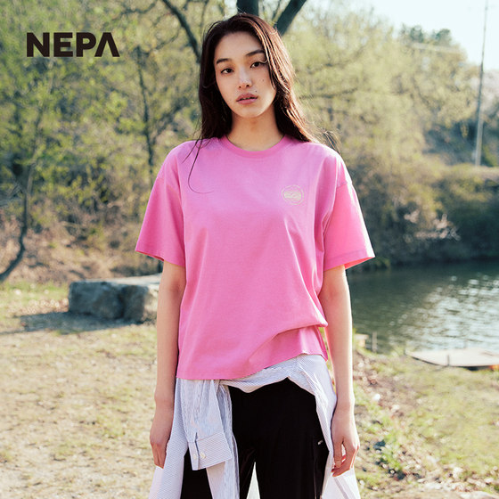 NEPA 방지 2023 봄 여름 신작 여성 스포츠 느슨한 탄성 짧은 라운드 넥 반팔 티셔츠 7J45375