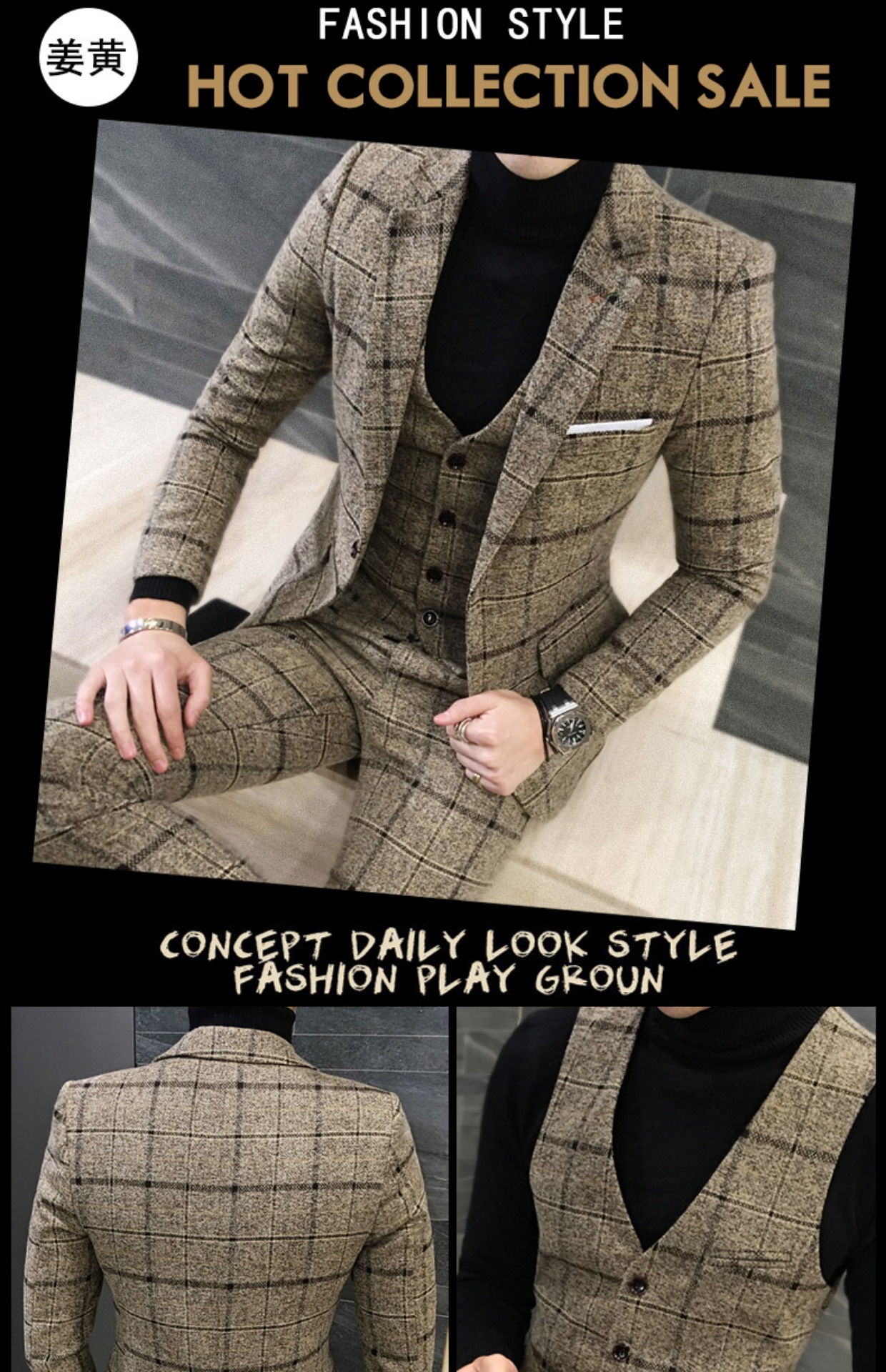 Bộ đồ kẻ sọc mùa xuân và mùa thu cho nam Bộ đồ ba mảnh tiếng Anh Bộ đồ vest nam quần nam