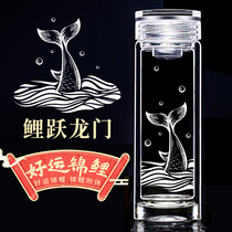 New high-end double-layer glass mens heat insulation transparent water cup Crystal tea cup lettering custom logo to send father