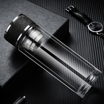 Water cup double-layer glass mens portable handy cup creative trend heat-resistant office teacup transparent crystal cup