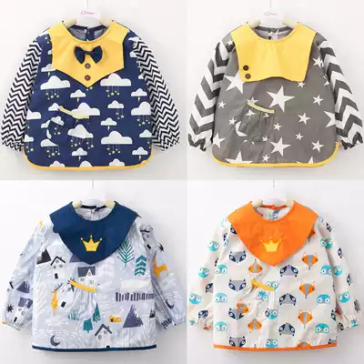New baby gown cotton long sleeve waterproof anti-dressing children's apron painting clothes autumn and winter baby eating pocket