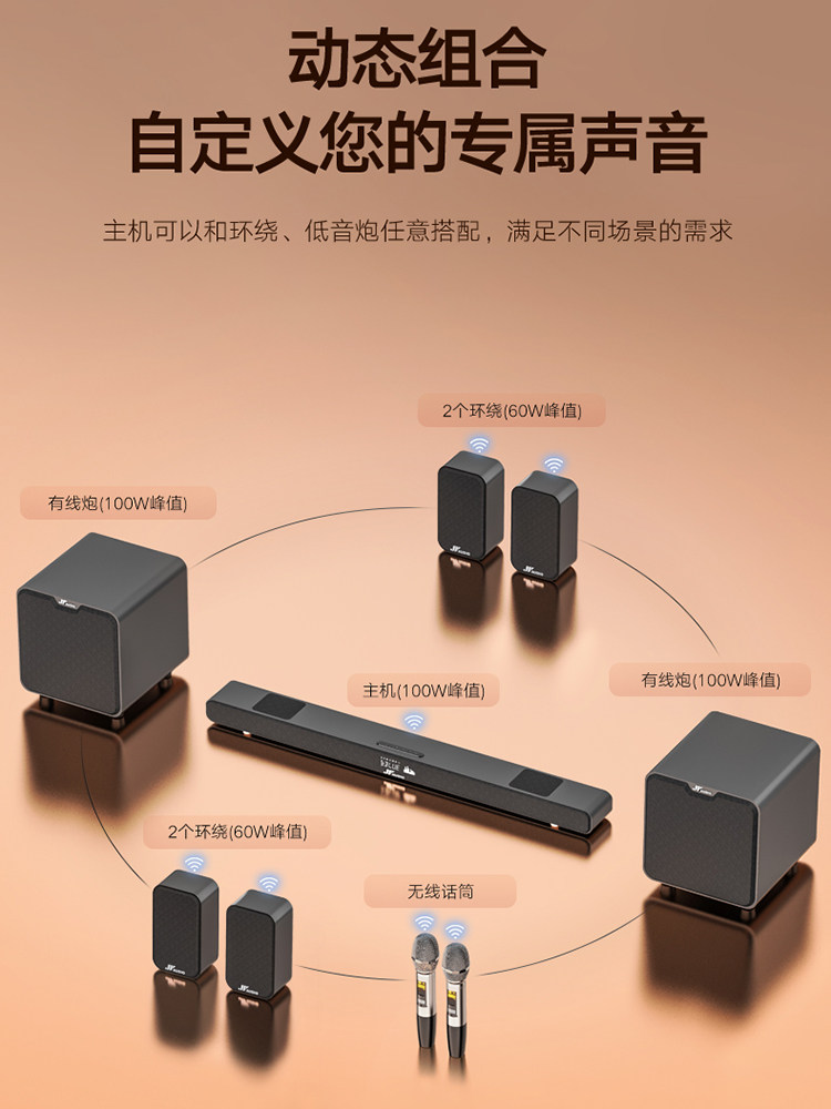 Wanyin A9 Soundbar Tv Speaker Wireless Home Theater Living Room Karaoke Set Projector Surround 7.2 Speakers