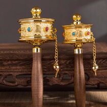 5 cm hand-cranked prayer bamboo base alloy double bearing Tibetan handicraft prayer scroll ornaments hand-cranked drum