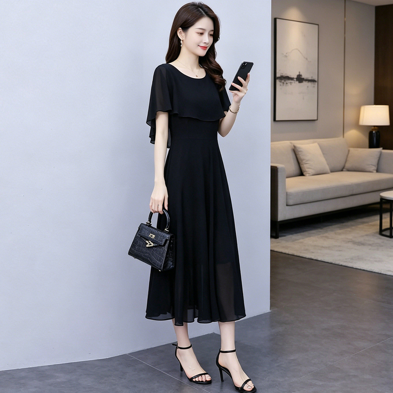Fashionable Chiffon Dress with Shawl Sleeves, Elegant Waist-Cinching Design, Slimming and Beautiful, Fairy-Like Wedding and Vacation Long Dress, Summer Outfit Fashionable Chiffon Dress with Shawl Sleeves, Elegant Waist-Cinching Design, Slimming and Beautiful, Fairy-Like Wedding and Vacation Long Dress, Summer Outfit