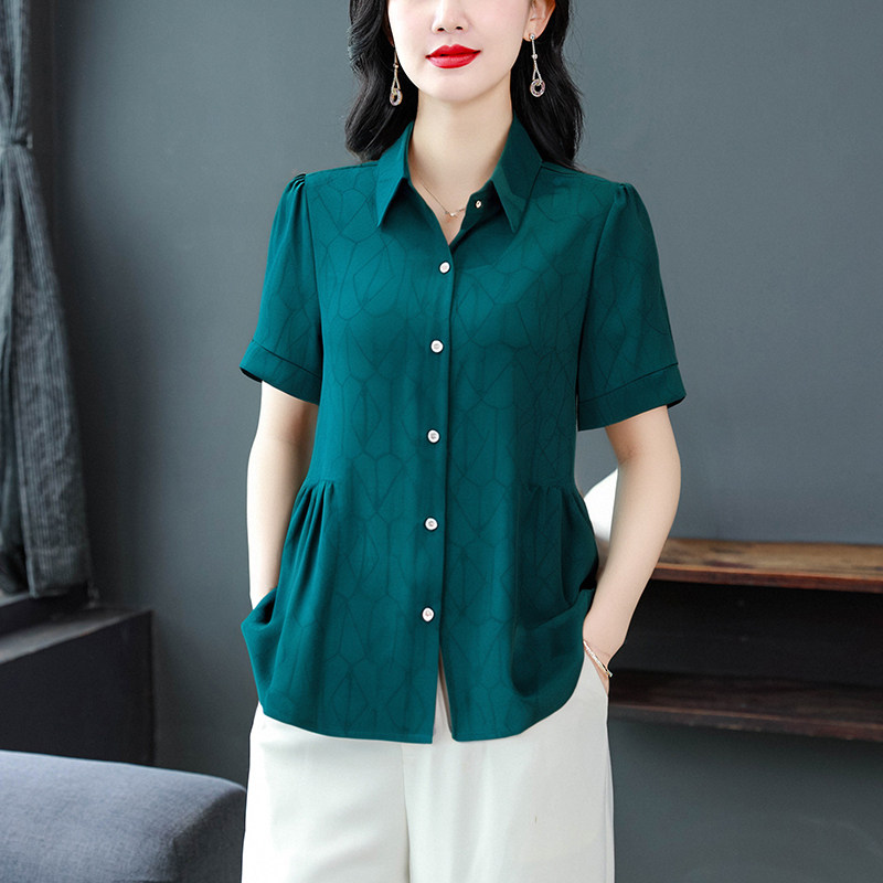 气质中年妈妈衬衫宽松大码遮肉显瘦时尚休闲洋气百搭减龄上衣夏装