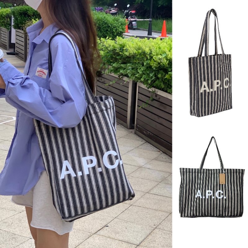 Apc Black and White Striped Large-Capacity Canvas Bag Japanese Designer Brand Women's Shoulder Retro School Commute Bag Summer Apc Black and White Striped Large-Capacity Canvas Bag Japanese Designer Brand Women's Shoulder Retro School Commute Bag Summer