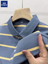 Romon brand middle-aged mens short-sleeved t-shirt 2022 new mercerized cotton striped loose lapel mens polo shirt