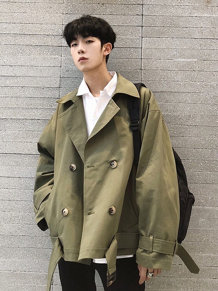 Short windbreaker men's spring and autumn 2022 new casual jacket medium coat Korean version loose couple wear lapel top
