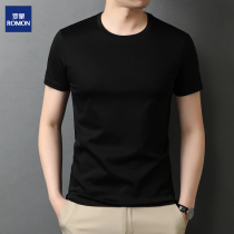 Romon brand middle-aged mens short-sleeved t-shirt 2022 new cotton round neck trendy half-sleeved business solid color top