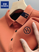 Romon brand middle-aged mens trendy cotton t-shirt long-sleeved autumn business loose lapel embroidery POLO shirt