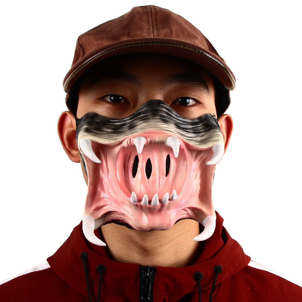 3D ultimate warrior predator mask fangs party funny haunted house halloween horror face alien half-face props