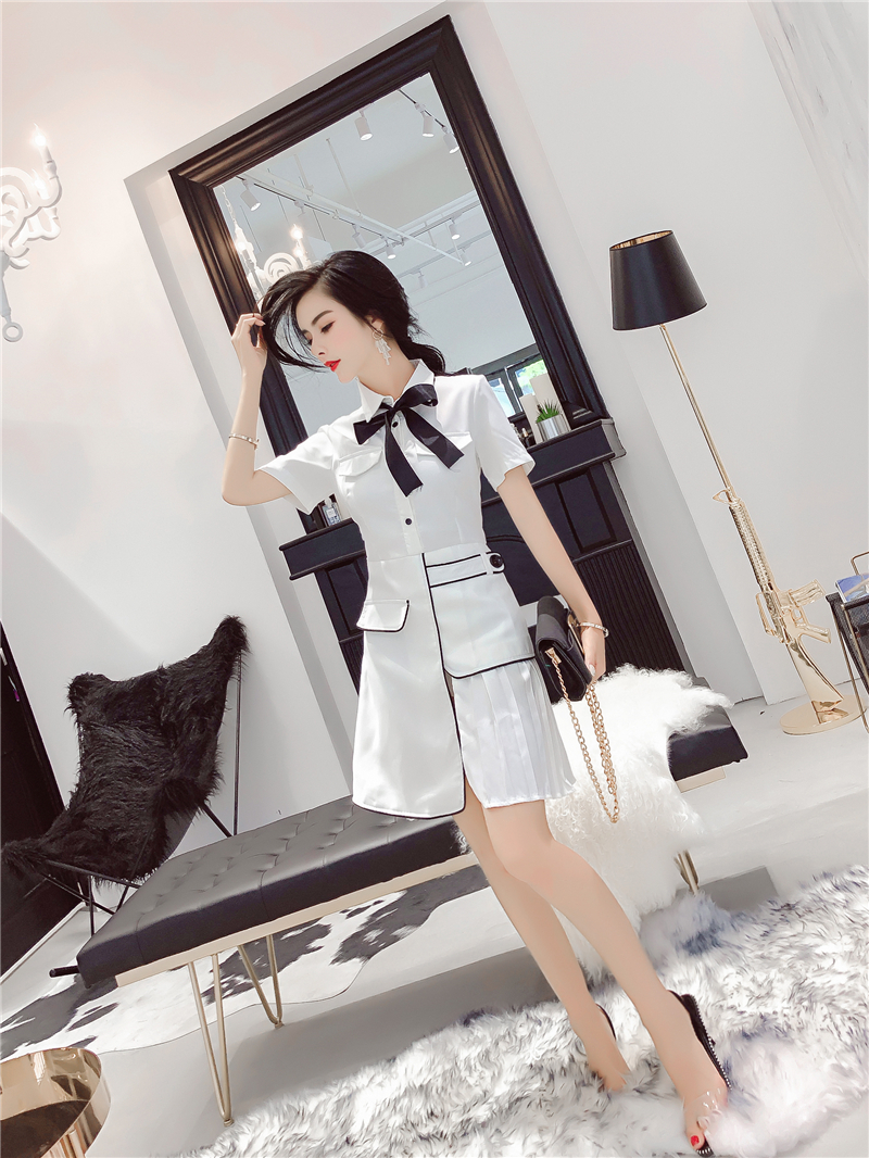 VK旗艦店 韓系Polo領單排扣不規則短袖洋裝