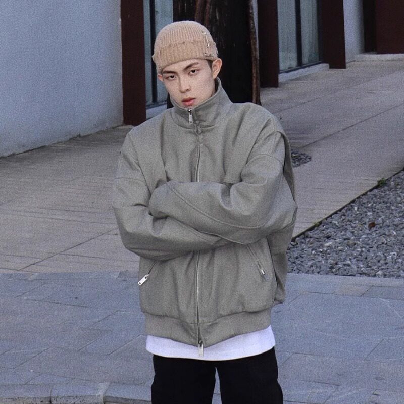 Upright Collar Short Pilot Jacket Man's High Sense Cleanfit Jacket Tide Card American Style Wind Street Baseball Suit-Taobao