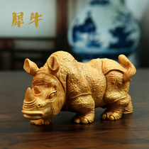 Small leaf boxwood carving animal rhino ornaments handlework crafts solid wood home living room porch decorations