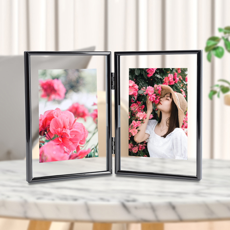 Simple Double-Sided Transparent Photo Frame Display Stand 67inch A4 Creative Foldable Integrated Acrylic Metal Glass Ornament Triptych
