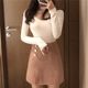 Autumn and winter Korean style slim-fitting bust-showing pure cotton threaded sexy tops tight-fitting low-neck bottoming shirt for women with long-sleeved T-shirt