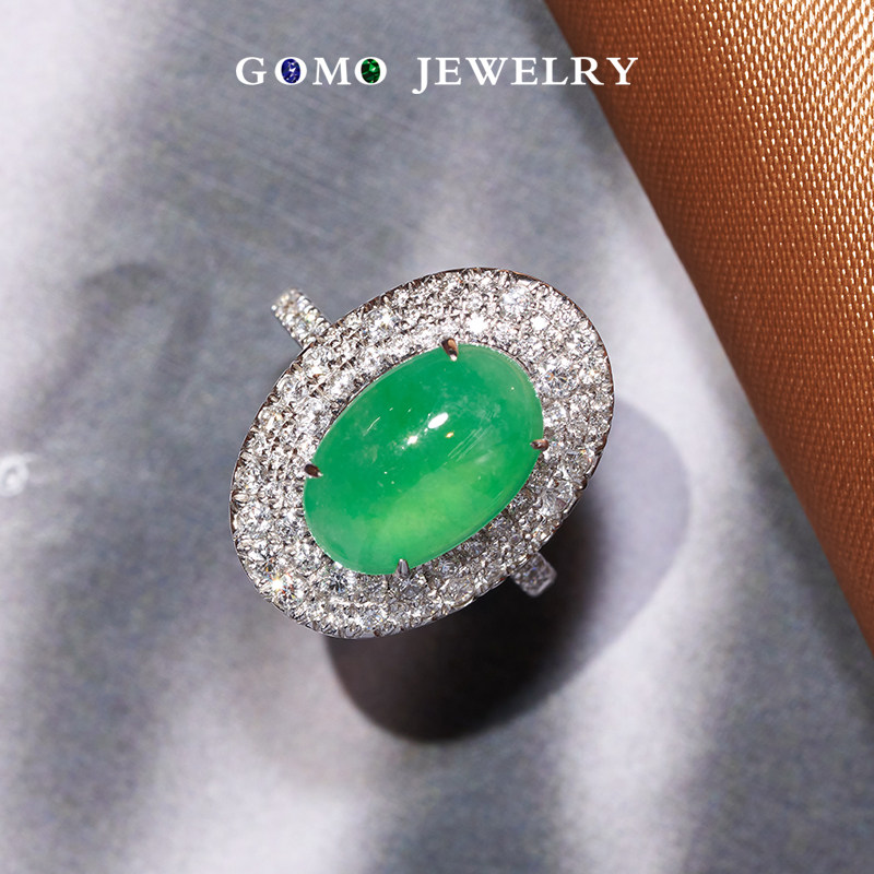 Natural ice of fruit jewelry is full of green emerald ring Myanmar A - cargo 18k diamond tail ring set custom
