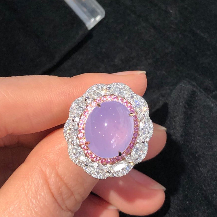 Fruit Lush Jewelry Natural Ice Seed Large Purple Emerald Egg Noodles Ring Pendant Dualot 18k gold diamond inlay Customized