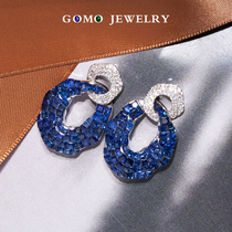 Gomao Jewelry Natural Royal Sapphire Earrings 18K Gold Diamond Earrings Luxurious High Set Inlaid Custom Eardrops