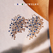 Guomao Jewelry Put the romantic starry sky in the ear Beautiful Royal sapphire diamond 18k gold ear beat ear ring