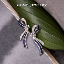Guomao jewelry 18K gold bow big sense design Sapphire diamond ring Clavicle chain earrings drop earrings