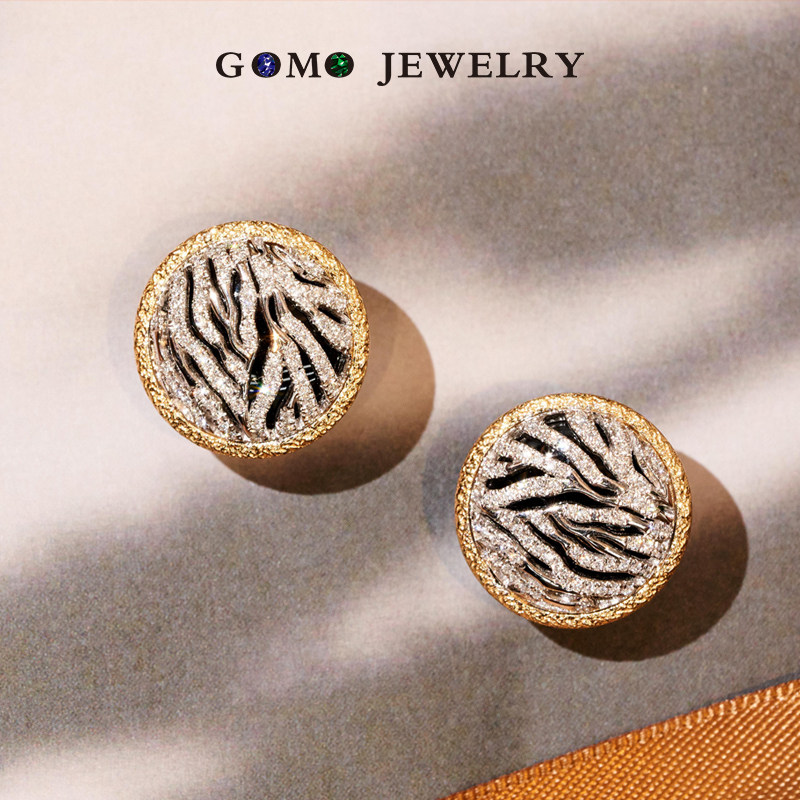 Guomao Jewelry 18K gold diamond ear pin female niche design sense of gold restoration original zebra pattern gold earrings