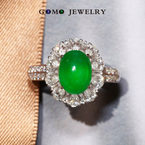 Ice planting light sun green full green jade egg surface ring 18K gold inlaid Diamond A cargo naked stone ring noodles egg noodles Myanmar