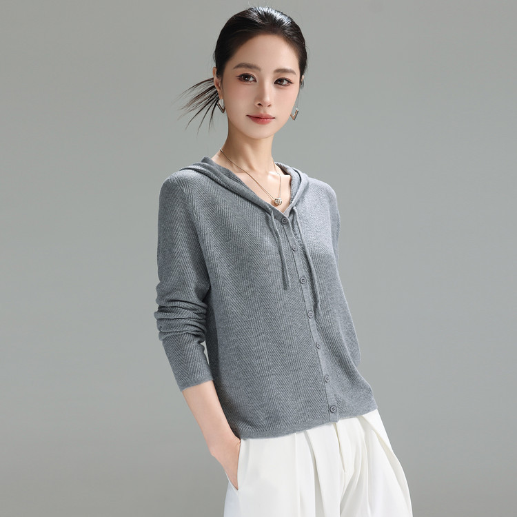 Gray Hooded Short Knitted Cardigan 2026 New Autumn V-Neck Loose Slimming Sweater Top Sweatshirt Gray Hooded Short Knitted Cardigan 2026 New Autumn V-Neck Loose Slimming Sweater Top Sweatshirt