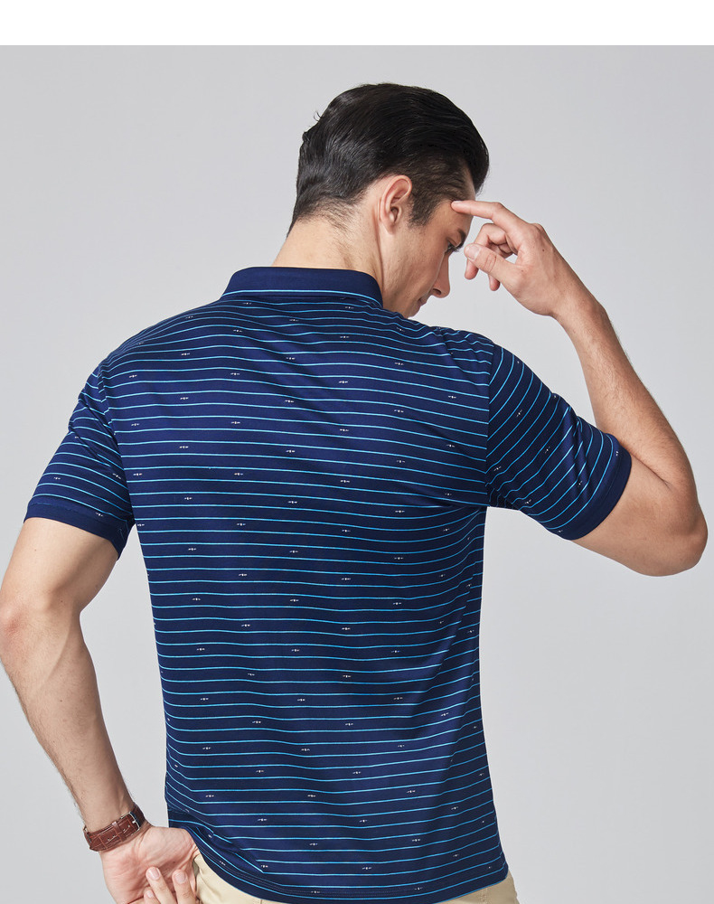 Chín động vật chăn nuôi nam ngắn tay T-Shirt mùa hè mới kinh doanh thời trang giản dị Slim sọc xu hướng ve áo polo áo sơ mi